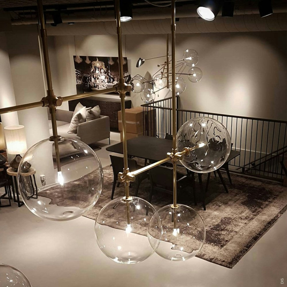 Schwung Soap B7 Burnished Brass Transparent Globe Chandelier Large